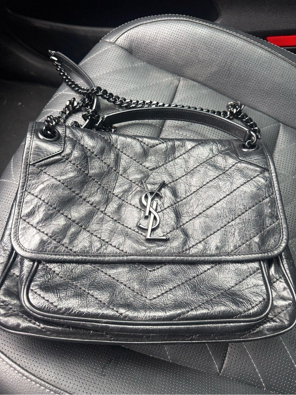 Saint Laurent Black Quilted Leather Shoulder Bag with Chain Strap